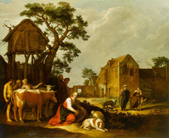 Rural landscape with the expulsion of Hagar and Ishmael (Genesis 21:14-21)