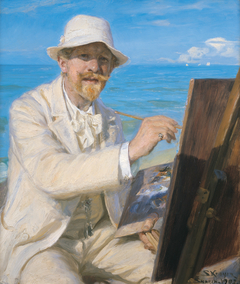 Self-Portrait, Sitting by His Easel at Skagen Beach by Peder Severin Krøyer