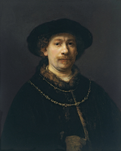 Self-portrait wearing a Hat and two Chains