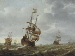 Ships at Sea, Left a Flute, Right an Armed Merchant by Jacob Adriaensz Bellevois