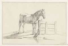 Staand paard bij een hek, naar rechts by Jean Bernard