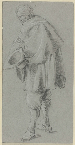 Staande man met cape, een hoed in zijn hand by Unknown Artist