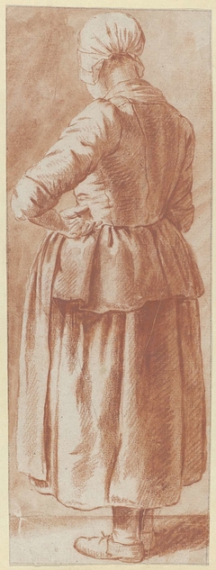 Staande vrouw met muts, op de rug gezien by Unknown Artist