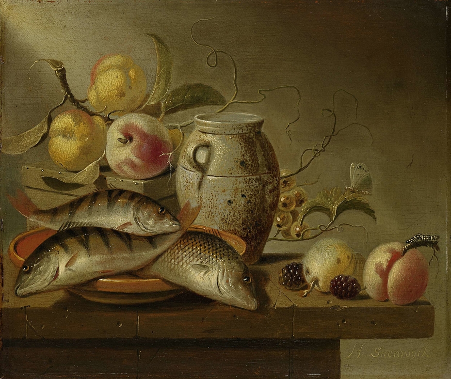 Still Life with Earthenware Jar, Fish and Fruit