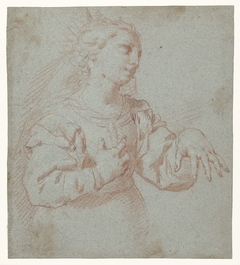 Studie voor een koninklijke bruid, die haar linkerhand uitstrekt (Catharina van Siena?) by Giovanni Giacomo Barbella