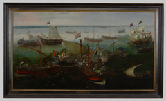 The battle at Sluis, with Dutch and Spanish galleys, May 26th, 1603