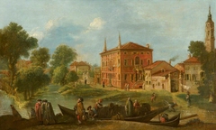The Villa Taglia on the Brenta with Figures in a Barge by Antonio Diziani