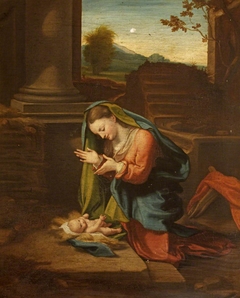 The Virgin adoring the Christ Child by after Correggio