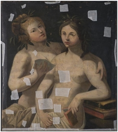 Twee allegorische vrouwenfiguren, of twee muzen by anonymous painter