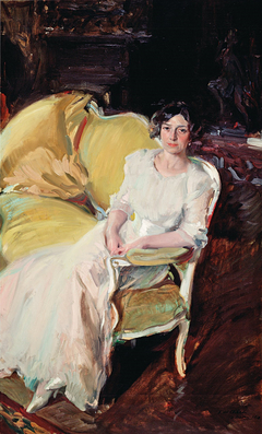Clotilde Seated on the Sofa (Clotilde sentada en un sofá) by Joaquin Sorolla y Bastida