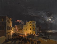 Venice, Festival on Via Eugenia (today Via Garibaldi) at Night by Ippolito Caffi