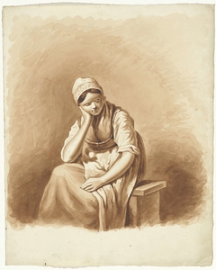 Vrouw zittend op een bankje by Pieter van Loon