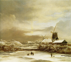 Winter Landscape with Two Windmills