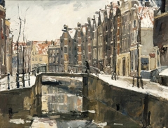 Wintergezicht op Amsterdamse gracht by Emanuël Samson van Beever
