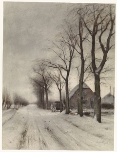 Winterlandschap met boerderij aan een laan by Louis Apol