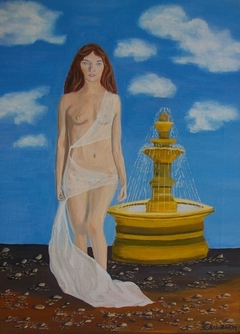 Woman and fountain
