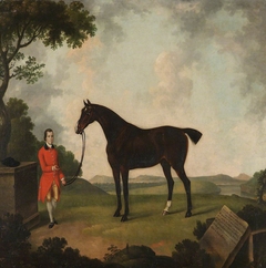A Black Horse called 'Bishop', with his Groom in a Landscape