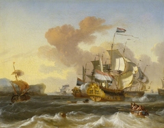 A Dutch Flagship and other Vessels off a Rocky Coast by Hendrik Rietschoof