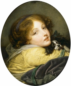 A Girl holding a Spaniel by Jean-Baptiste Greuze