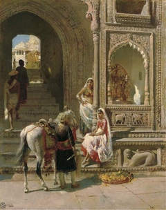 A Meeting at a Temple Gateway in Mathura by Edwin Lord Weeks