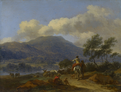A Mountainous Landscape with two Shepherds, a Shepherdess and Cattle