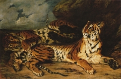A Young Tiger Playing With Its Mother by Eugène Delacroix