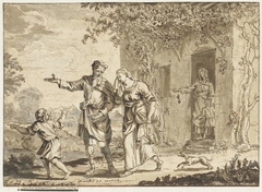 Abraham verdrijft Hagar en Ismaël by Jacob Folkema