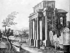 Architectural Study with Columns and a Fountain by Giovanni Antonio Cesari