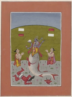 Avatar van Vishnu die verrijst uit de bek van een vis by Unknown Artist