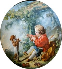 boy playing with a dog by François Boucher