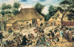 Bruiloftsmaal voor een boerenhuis by Pieter Breughel the Younger