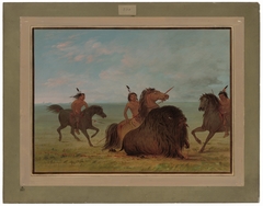 Camanchees Lancing a Buffalo Bull by George Catlin