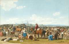 Cattle Market before a Large City on a Lake