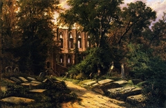 Cemetery by a Ruined Gothic Church by Hermann Lungkwitz