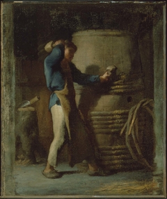 Cooper Tightening Staves on a Barrel