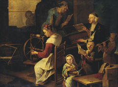 Domestic Scene with Musicians and Woman Spinning