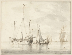 Enkele schepen in stil water by Willem van de Velde II