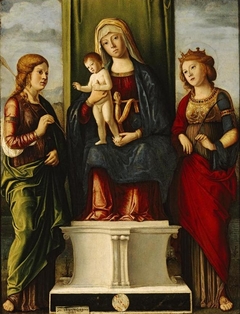 Enthroned Madonna and Child with two virgin martyrs by Cima da Conegliano