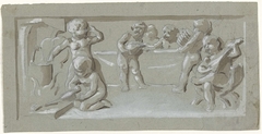 Fries met kokende, etende en musicerende putti by Johan Braakensiek