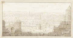 Gezicht over een muur op een stad in Egypte by Johan Teyler
