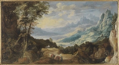 Große Gebirgslandschaft mit Reisenden by Joos de Momper the Younger