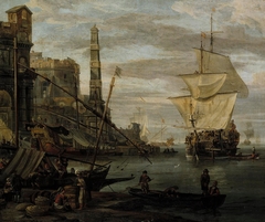 Harbour scene by Abraham Storck