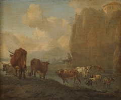 Herd near a river by Willem Romeyn