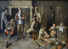 Interior of a guardroom with soldier resting