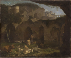 Italian Landscape with Two Shepherds in a Ravine by Willem Romeyn