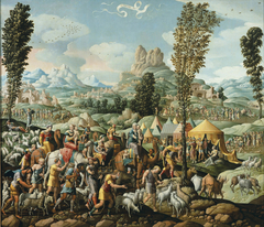 Jacob fleeing Laban with his family and all his possessions (Genesis 31:17-18) by Cornelis Buys