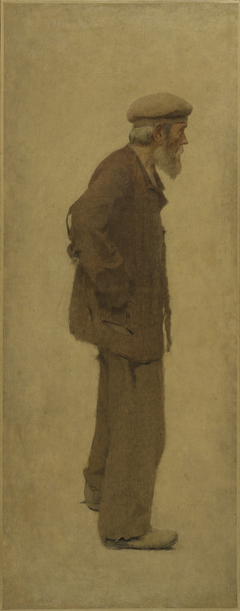 La Bouchée de pain : vieil homme de profil, coiffé d'un béret, mains dans les poches by Fernand Pelez