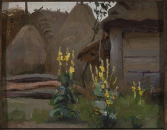 Landscape study – Mulleins in front of a cottage by Stanisław Straszkiewicz