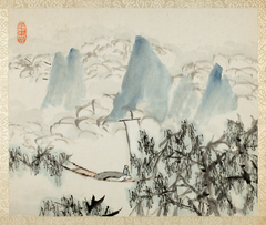 Landscape with Figure, from an album of Landscapes and Calligraphy for Liu Songfu by Xu Gu