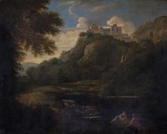 Landscape with Figures and Cattle by a Stream with a Castle in the distance by Anonymous